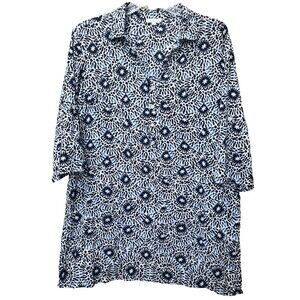 Talbots 100% Cotton Blue Mosaic Print Henley Neck Dress or Swim Cover-Up Size XL